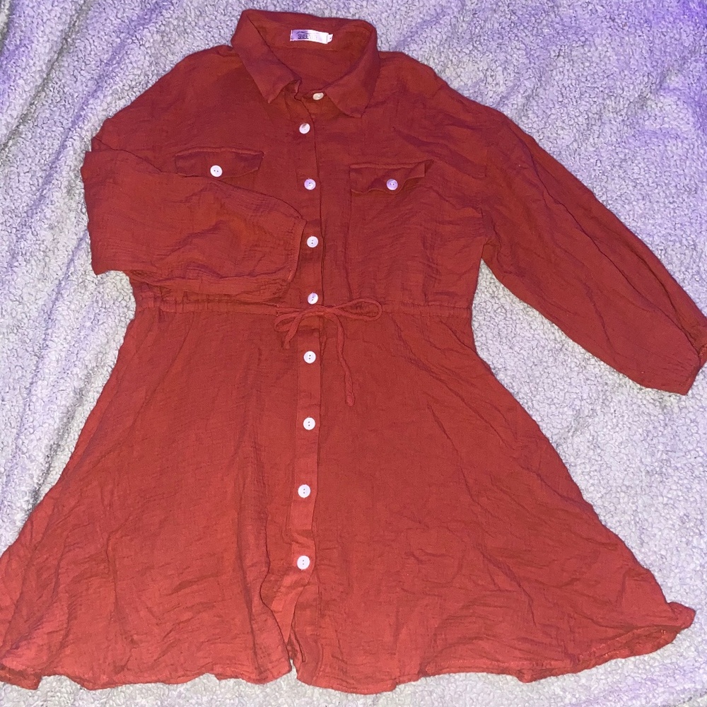 Shibever Burnt Orange Tie Dress